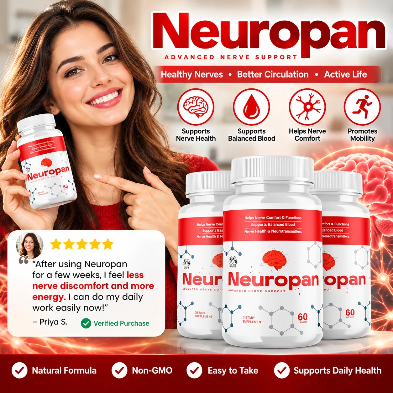Neuropan official product banner with benefit icons